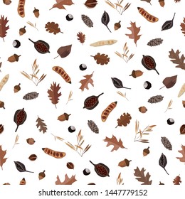Autumn seamless pattern. Season elements on white background. Vector. Wrapping paper design template.
