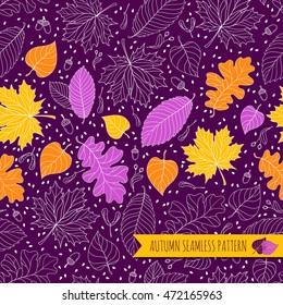 Autumn seamless pattern with seeds and leaves