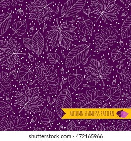 Autumn seamless pattern with seeds and leaves