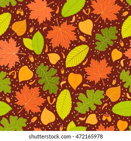 Autumn seamless pattern with seeds and leaves