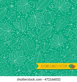 Autumn seamless pattern with seeds and leaves