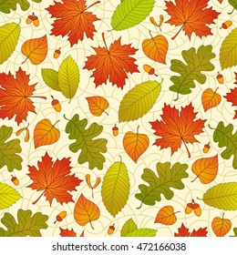 Autumn seamless pattern with seeds and leaves