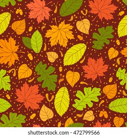 Autumn seamless pattern with seeds and leaves