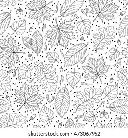 Autumn seamless pattern with seeds and leaves