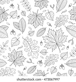 Autumn seamless pattern with seeds and leaves