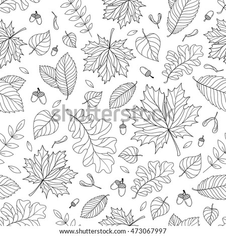 Autumn seamless pattern with seeds and leaves
