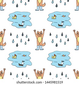 Autumn seamless pattern from set of elements. Colorful hand drawing sketch on white background. Vector illustration