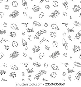 Autumn seamless pattern in simple doodle style. Outline Vector illustration
