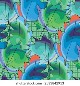 Autumn seamless pattern with sprigs. Vector stock illustration for fabric, textile, wallpaper, posters, paper. Fashion print. Branch, art leaves. Doodle style.
