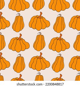 Autumn seamless pattern, square background, seasonal fall holidays, hand drawn pumpkins