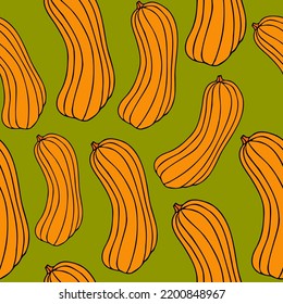 Autumn seamless pattern, square background, seasonal fall holidays, hand drawn pumpkins