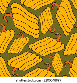 Autumn seamless pattern, square background, seasonal fall holidays, hand drawn pumpkins