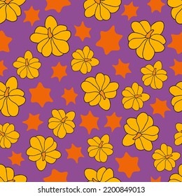Autumn seamless pattern, square background, seasonal fall holidays, hand drawn pumpkins
