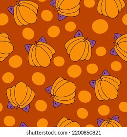 Autumn seamless pattern, square background, seasonal fall holidays, hand drawn pumpkins