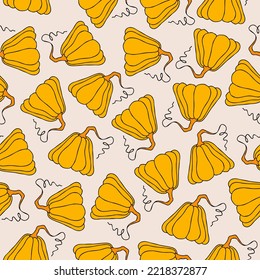 Autumn seamless pattern, square background, seasonal fall holidays, hand drawn pumpkins