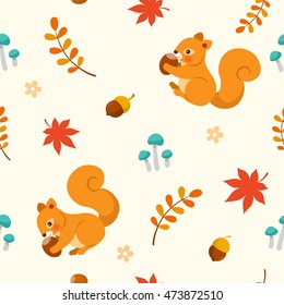 Autumn seamless pattern with squirrel