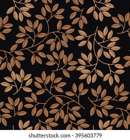 Autumn seamless pattern with stylish leaves on black background. Elegant template can be used for wallpaper, cards, web pages, textile, kids clothing, linen, tile and more creative designs.