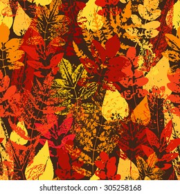 Autumn seamless pattern of stylized leaves. Vector illustration.