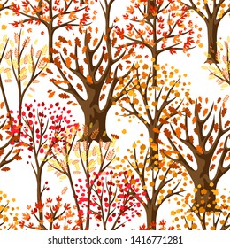 Autumn seamless pattern with stylized trees. Natural illustration.