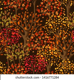 Autumn seamless pattern with stylized trees. Natural illustration.