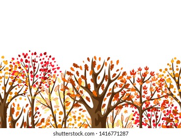 Autumn seamless pattern with stylized trees. Natural illustration.