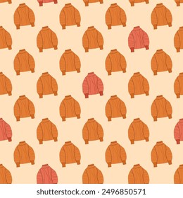 Patrón sin fisuras de otoño. Suéter de Clima de fondo sin fin. La ropa de punto de otoño repite la cubierta. Suéteres de punto adorno continuo. Vector dibujado a mano ilustración.