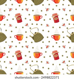 Autumn seamless pattern, tea ceremony, autumn coziness

