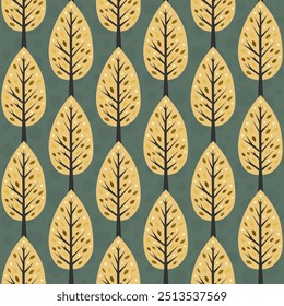 Autumn. Seamless pattern. Texture of trees and leaves. Hand drawn vector Illustration