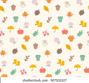 Autumn seamless pattern. This autumn pattern can be used for gift wrapping paper, text book covers, thanksgiving gift cards or autumn sale posters. The pattern is added to swatches.