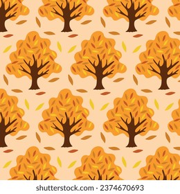 Autumn seamless pattern with tree and foliage. Design of fabric, packaging, wallpaper, cover. A pattern has been added to the swatches panel.