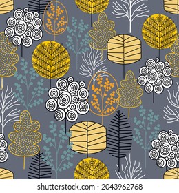 Autumn seamless pattern. Trees background. Vector illustration. Repeating texture. Design textile, paper, wallpaper, cloth.