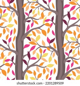 Autumn seamless pattern with trees with colorful leaves