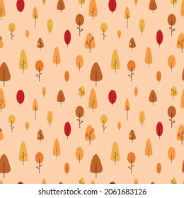 Autumn seamless pattern with trees. Fall pattern. Beige  background. Vector background for various surface.Ecology and forest theme.