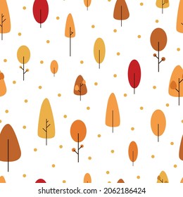 Autumn seamless pattern with trees. Fall pattern. White background. Vector background for various surface.Ecology and forest theme.