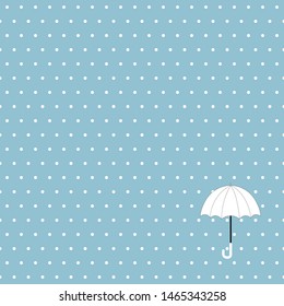 Autumn seamless pattern with umbrella and white circles on  blue polka dot background. Vector illustration for fabric, textile, wallpaper, posters, gift wrapping paper, pajamas. Print for children.