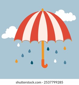 Autumn seamless pattern with umbrellas and clouds. Print for paper, textile and fabric. Cozy autumn background.