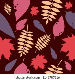Autumn seamless pattern. Autumn vector design. Nature background. Colorful. Leaf fall. Template for poster, textile and background. Vector illustration.
