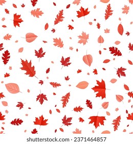 Autumn seamless pattern vector, autumn leaves for modern design, cards, and wallpapers, it captures the seasonal beauty of maple, oak, and birch leaf in a colorful, natural backdrop