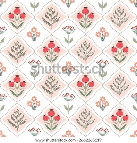 Autumn seamless pattern, Vintage background with plants and flowers, charming wallpaper
