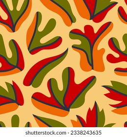 Autumn seamless pattern with wavy leaves. Creative fall endless background for seasonal design. Repeat vector illustration