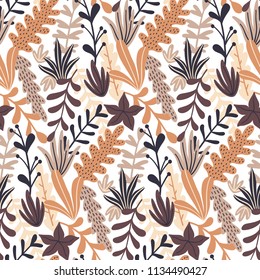 Autumn seamless pattern with wild floral elements. Modern Hand drawn style. Vector wallpaper.