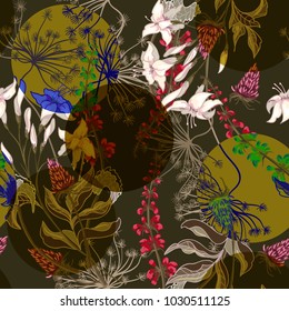 Autumn seamless pattern of wild flowers for textile design