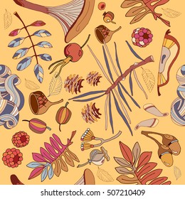 Autumn seamless pattern wild forest cute fall pattern with autumn leaves vector