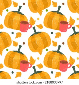 Autumn seamless pattern  Wrapping paper pattern  fabric pattern  Background for decoration  Hand drawn vector  Color pencil effect 