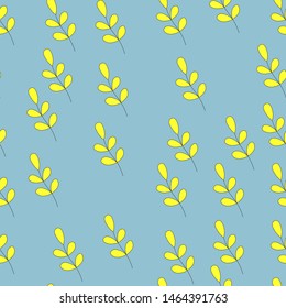 Autumn seamless pattern with yellow leaves on blue background. Vector illustration for fabric, textile, wallpaper, posters, gift wrapping paper, pajamas. Print for children. Doodle style.