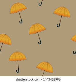 Autumn seamless pattern with yellow umbrella on light background. Vector illustration for fabric, textile, wallpaper, posters, gift wrapping paper, napkin, pajamas. Print for children, doodle style.