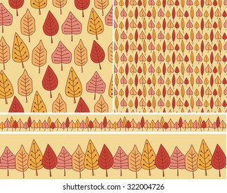 Autumn Seamless patterns and borders with colorful leaves
