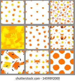Autumn seamless patterns. Colorful backgrounds set . Vector illustration