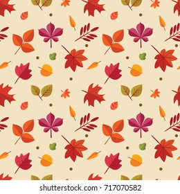 Autumn seamless patterns. Fall leaf. Vector illustration.