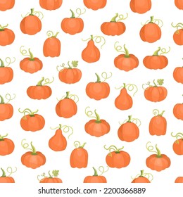 Patrones sin fisuras de otoño con calabazas sobre fondo blanco. Ilustración plana dibujada a mano. 